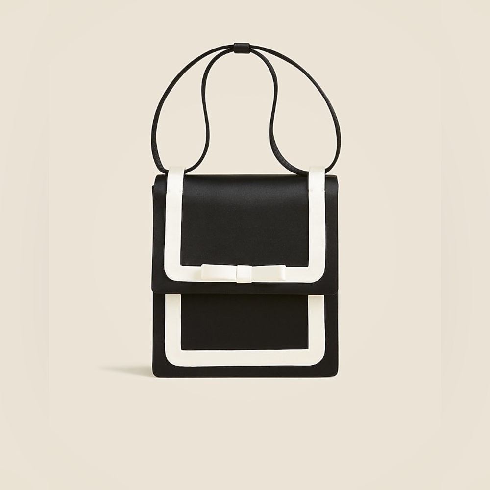 NWT J. Crew Collection Small Bow Black and White Satin Bag